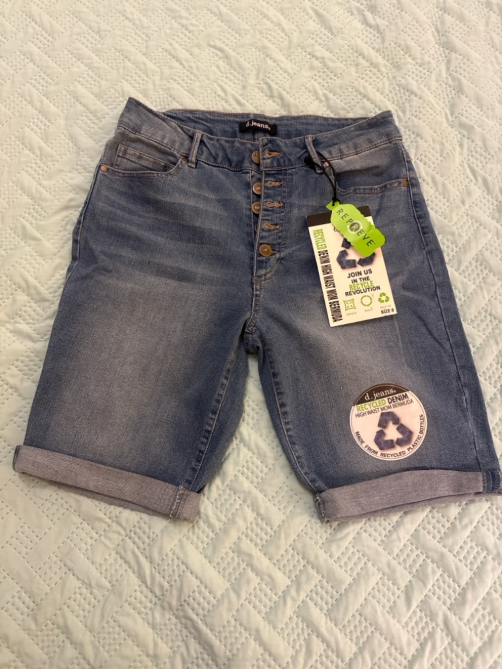 d. jeans Midwash Blue Recycled Denim Button-Fly Shorts